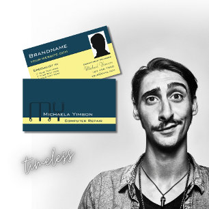 Donkerblauw Lichtgeel met Monogram en Foto Visitekaartje