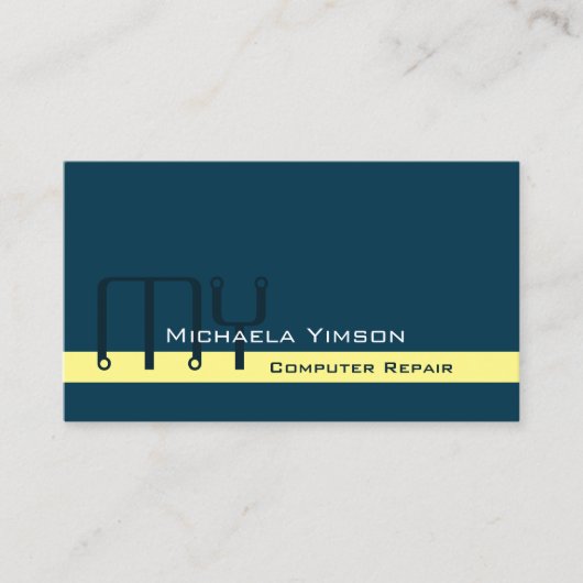 Donkerblauw Lichtgeel met Monogram Professional Visitekaartje (Voorkant)