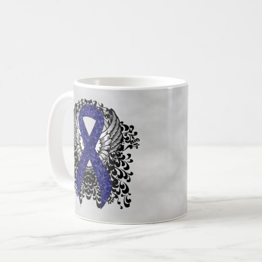 Donkerblauw lint met vleugels koffiemok (Voorkant links)