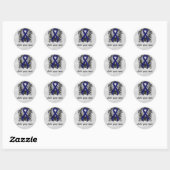 Donkerblauw lint met vleugels ronde sticker (Vel)