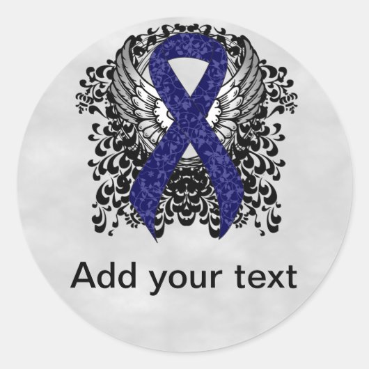 Donkerblauw lint met vleugels ronde sticker (Voorkant)