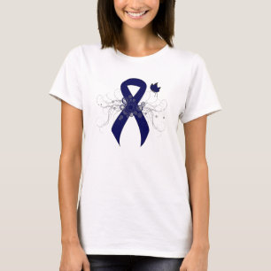 Donkerblauw lint met vlinder t-shirt
