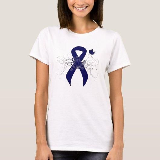 Donkerblauw lint met vlinder t-shirt (Voorkant)
