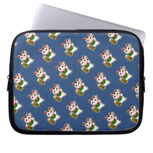Donkerblauw Lucky Cat Pattern Laptop Sleeve