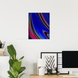 Donkerblauw magenta Abstract fractal Swirl Poster
