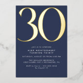 Donkerblauw Marine en Goud | Moderne 30e verjaarda Folie Uitnodiging (Voorkant)