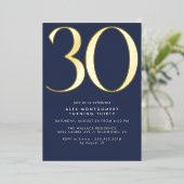 Donkerblauw Marine en Goud | Moderne 30e verjaarda Folie Uitnodiging (Staand Voorkant)