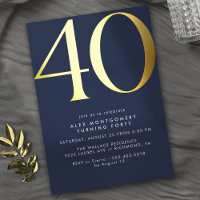 Donkerblauw Marine + Goud | Cool Modern 40th Verja