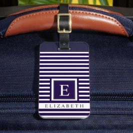 donkerblauw marineblauw wit gestreepte lijnen bagagelabel