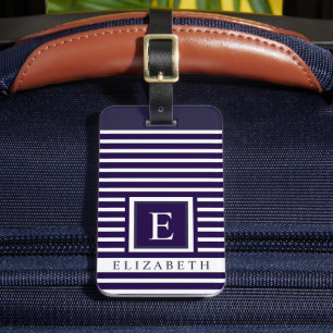 donkerblauw marineblauw wit gestreepte lijnen bagagelabel