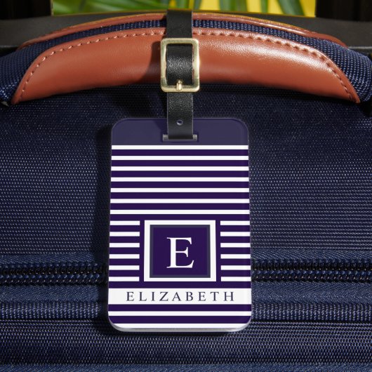  donkerblauw marineblauw wit gestreepte lijnen bagagelabel (Voorkant Insitu 2)
