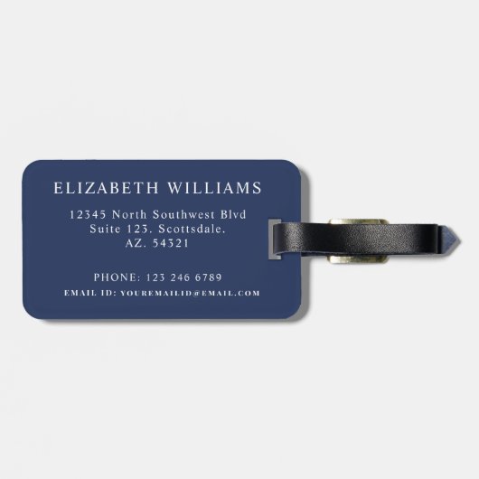 donkerblauw marineblauw wit polka dot bagagelabel (Achterkant horizontaal)