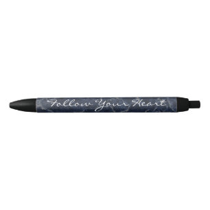 Donkerblauw marmer Volg je hart Quote Zwarte Inkt Pen
