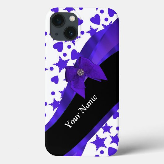 Donkerblauw meisjespatroon gepersonaliseerd Case-Mate iPhone case (Achterkant)