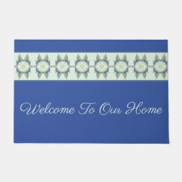 Donkerblauw met bloemenaccent deurmat