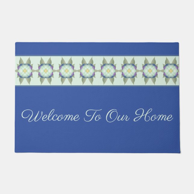 Donkerblauw met bloemenaccent deurmat (Voorkant)
