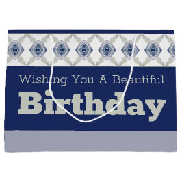 Donkerblauw met bloemige accenten groot cadeauzakje