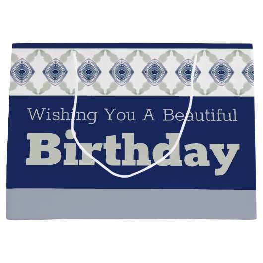 Donkerblauw met bloemige accenten groot cadeauzakje (Voorkant)