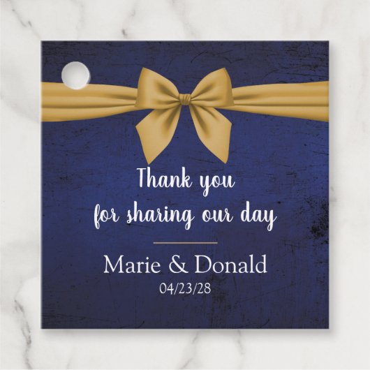 Donkerblauw met Gold Bow, aangepast Bedankjes Labels (Voorkant)
