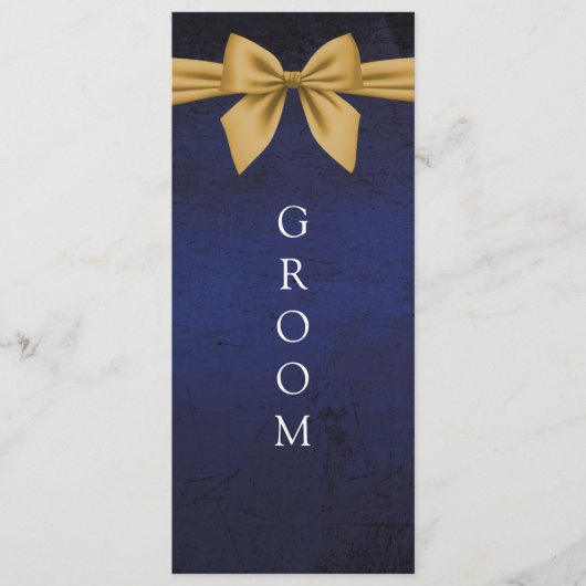 Donkerblauw met gouden boog gereserveerd stoelteke menu (Voorkant)