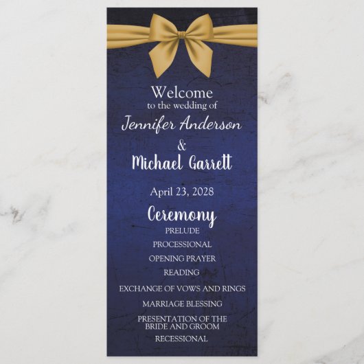 Donkerblauw met gouden strik programmakaart (Voorkant)