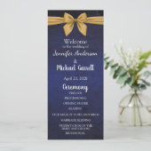 Donkerblauw met gouden strik programmakaart (Staand voorkant)