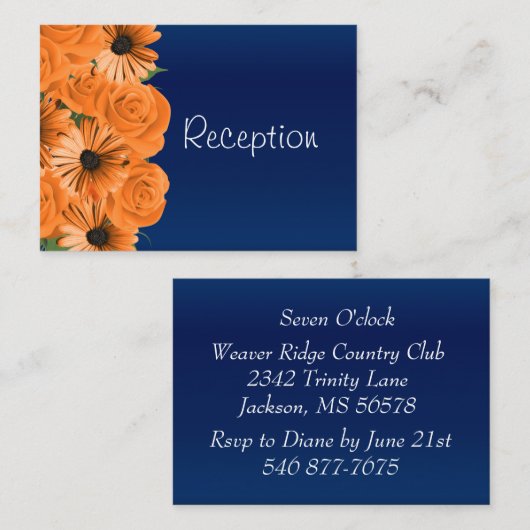 Donkerblauw met Oranje Rozen - Ontvangst Informatiekaartje (Voorkant / Achterkant)