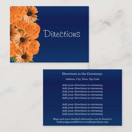 Donkerblauw met Oranje Rozen - Richtingen Informatiekaartje (Voorkant / Achterkant)