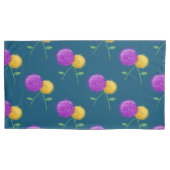 Donkerblauw met Paarse en gele bloem Kussensloop (Voorkant-Links)