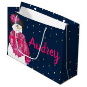 Donkerblauw met roze sneeuwpop groot cadeauzakje (Voorkant Gekanteld)
