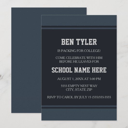 Donkerblauw met Stippen "Van naar college" uitnodi Kaart (Voorkant / Achterkant)