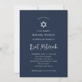 Donkerblauw met witte kalligrafie | Bat Mitzvah Kaart (Voorkant)