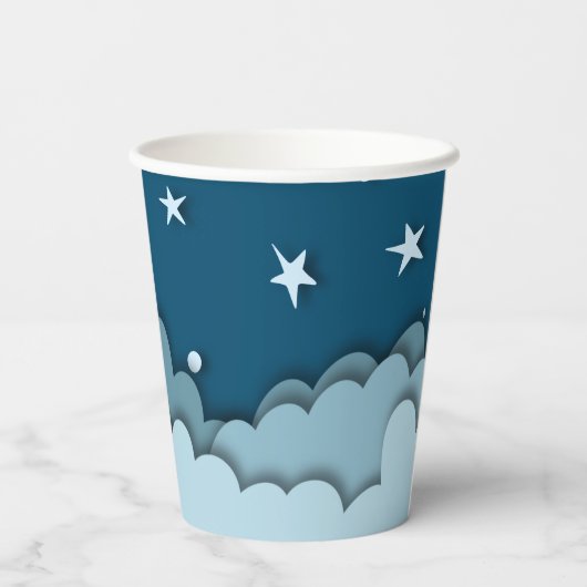Donkerblauw met wolken en sterren Baby shower Papieren Bekers (Achterkant)