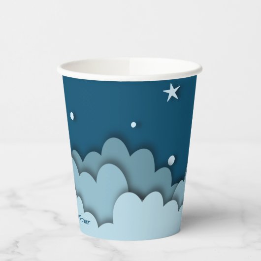 Donkerblauw met wolken en sterren Baby shower Papieren Bekers (Links)