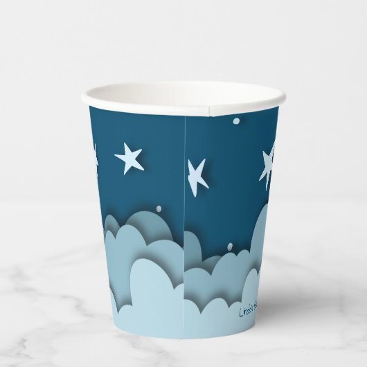 Donkerblauw met wolken en sterren Baby shower Papieren Bekers (Rechts)