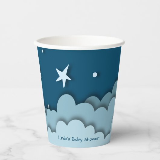 Donkerblauw met wolken en sterren Baby shower Papieren Bekers (Voorkant)