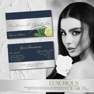 Donkerblauw met zilverdecor prachtige Roos ventila Visitekaartje