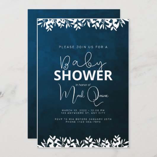 Donkerblauw minimalistisch Baby shower Kaart (Voorkant / Achterkant)