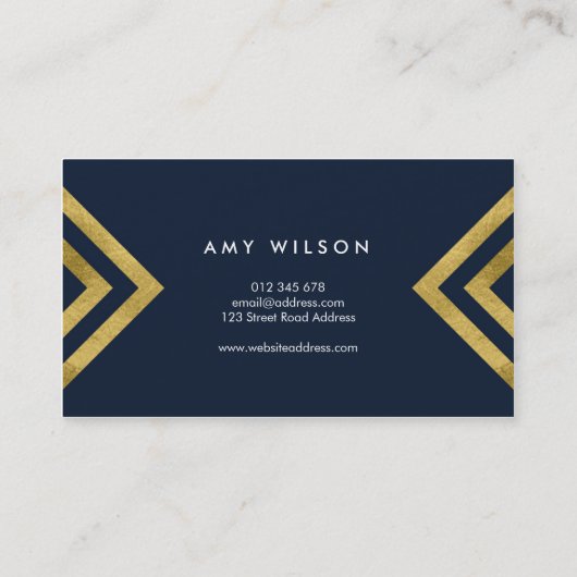 Donkerblauw modern en Faux Gold Geometric Design Visitekaartje (Achterkant)