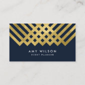 Donkerblauw modern en Faux Gold Geometric Design Visitekaartje (Voorkant)