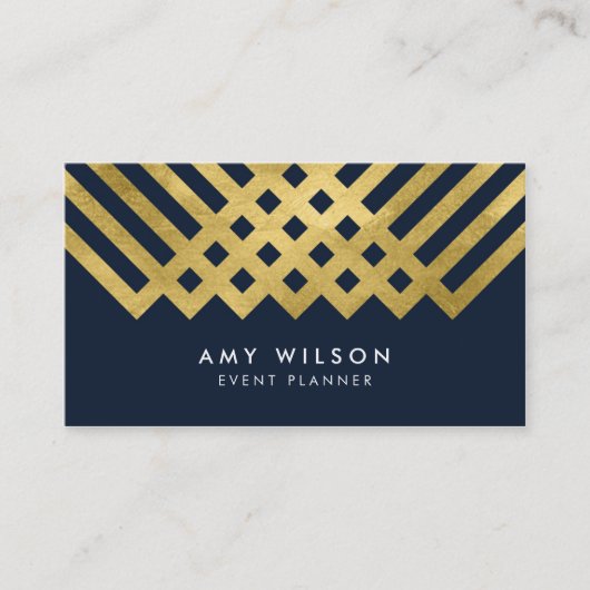 Donkerblauw modern en Faux Gold Geometric Design Visitekaartje (Voorkant)