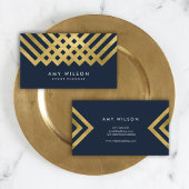 Donkerblauw modern en Faux Gold Geometric Design Visitekaartje