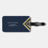 Donkerblauw Modern & Faux Gold Geometrisch Bagagel Bagagelabel (Achterkant horizontaal)