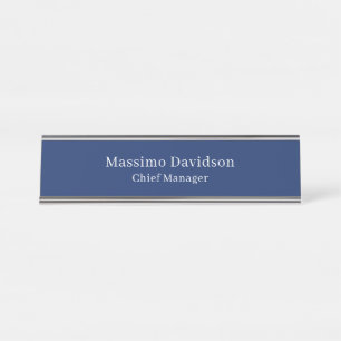 Donkerblauw Modern Minimalistisch Eenvoudig Serif Bureau Naambordje