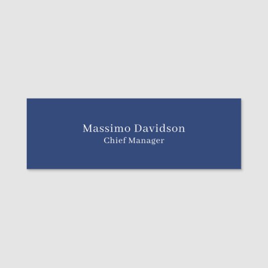 Donkerblauw Modern Minimalistisch Eenvoudig Serif Naamplaatje (Voorkant)