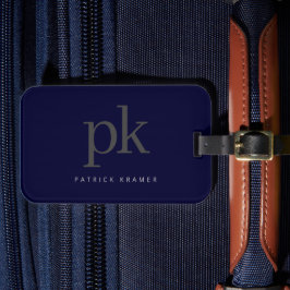 Donkerblauw modern minimalistisch monogram bagagelabel