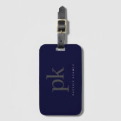 Donkerblauw modern minimalistisch monogram bagagelabel (Voorkant (verticaal))