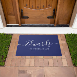 Donkerblauw Modern Script Gepersonaliseerde Deurma Deurmat