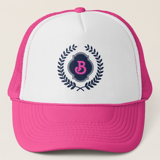 Donkerblauw Monogram Badge Trucker Pet (Voorkant)