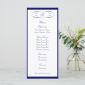 Donkerblauw Monogram Trouwmenu Menu (Staand voorkant)